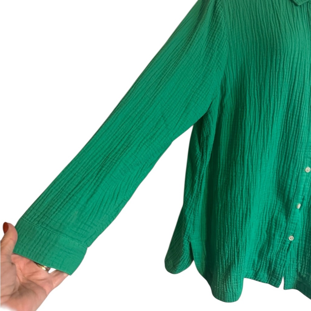 J. Jill Relaxed Button-Front Shirt in Spring Green LARGE/PETITE #G - Picture 3 of 7